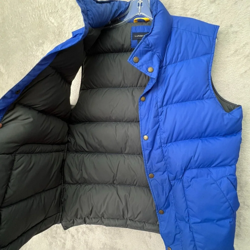Lands' End Down Puffer Vest Blue Men's Small 34 36 Snap Front Outdoor‎ Winter